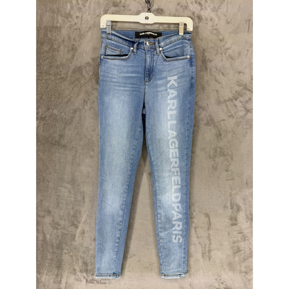 Karl Lagerfeld Paris Womens Light Wash Logo Skinny‎ Jeans Blue L2TK2202 Size 2